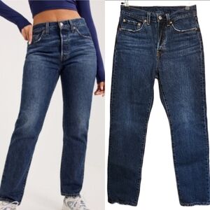 LEVI'S 501 HIGH RISE STRAIGHT LEG JEANS DARK WASH SIZE 27 LIKE NEW